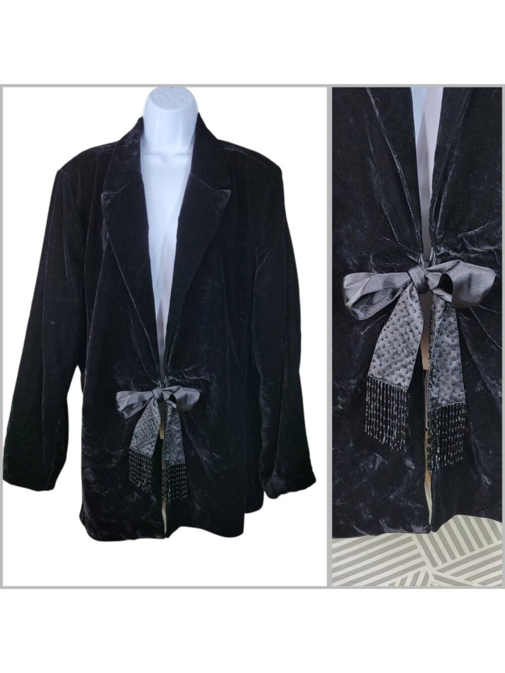 Avenue Velvet Jacket Plus 22/24 Romantic Beaded Satin Bow Evening Event 3X